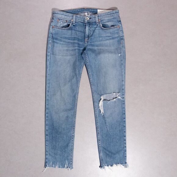 Rag & Bone Dre Low Rise Slim Boyfriend Jeans Dobbie Blue Distressed Denim 26x26 - Picture 1 of 10